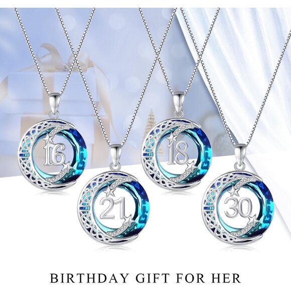 Sterling Silver Celtic Moon & Star Necklace with Blue Crystal for 16th Birthday - Picture 7 of 7